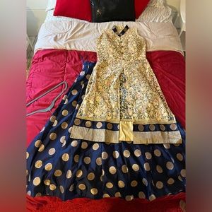 Blue and beige lehenga